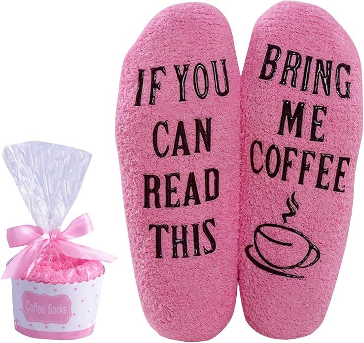 Wine Coffee Fuzzy Socks For Women Wine Gift Funny Novelty IF YOU CAN READ THIS Socks (Coffee-pink... | Amazon (US)