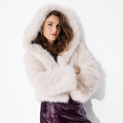 Women's Cropped Hooded Faux Fur Jacket - Wild Fable™ | Target