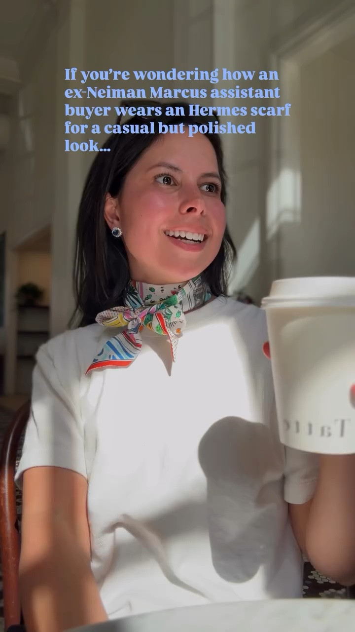 You came to the right place 

Comment SHOP if you want the links to the top and skirt (buck mason and reformation)

How to tie Hermes scarf, Hermes scarf outfit idea