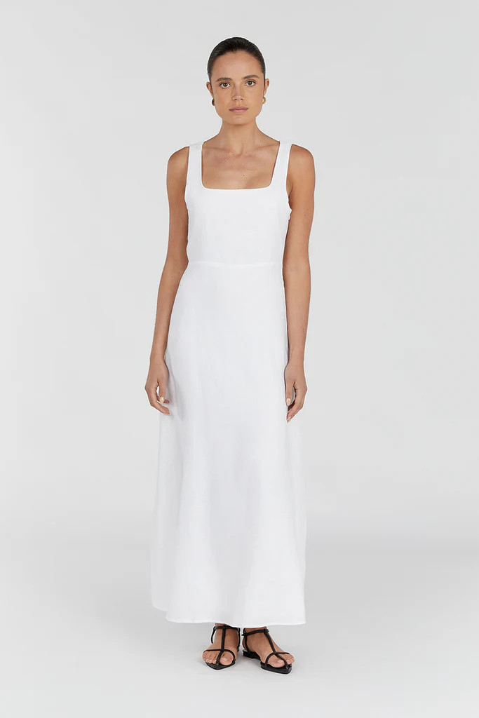 SHANNON WHITE LINEN MIDI DRESS | DISSH