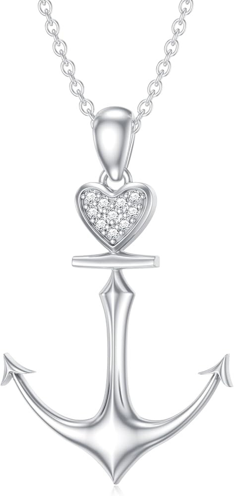 Diamond Anchor Necklace for Women 925 Sterling Silver Heart Anchor Pendant Necklace with Lab Grow... | Amazon (US)