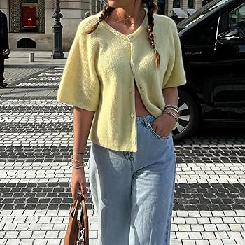 Women Y2K Cardigan Sweater Short Sleeve Button Down Ribbed Knit Crop Top Fall Winter Going Out Sw... | Amazon (US)