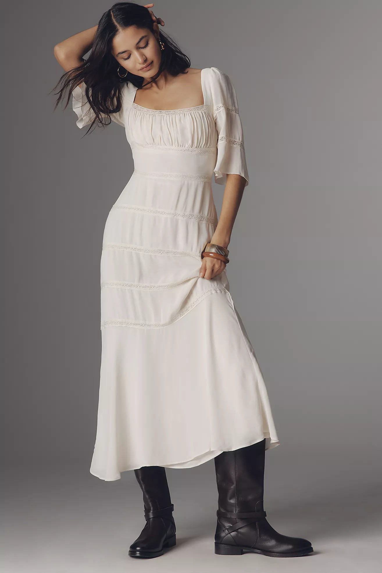 Reformation Laverna Smocked Bell-Sleeve Midi Dress | Anthropologie (US)
