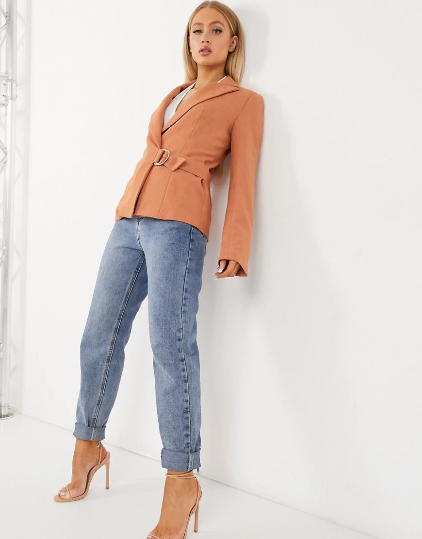 4th + Reckless suit blazer with side buckle in soft coral-Orange | ASOS (Global)