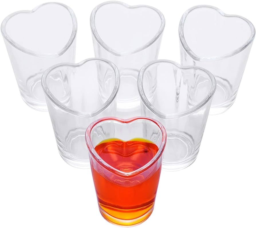 Valeways Shot Glasses, 1.5oz Heart Shaped Shot Glass Set of 6/Clear Shot Glasses/Super Cute Shot ... | Amazon (US)