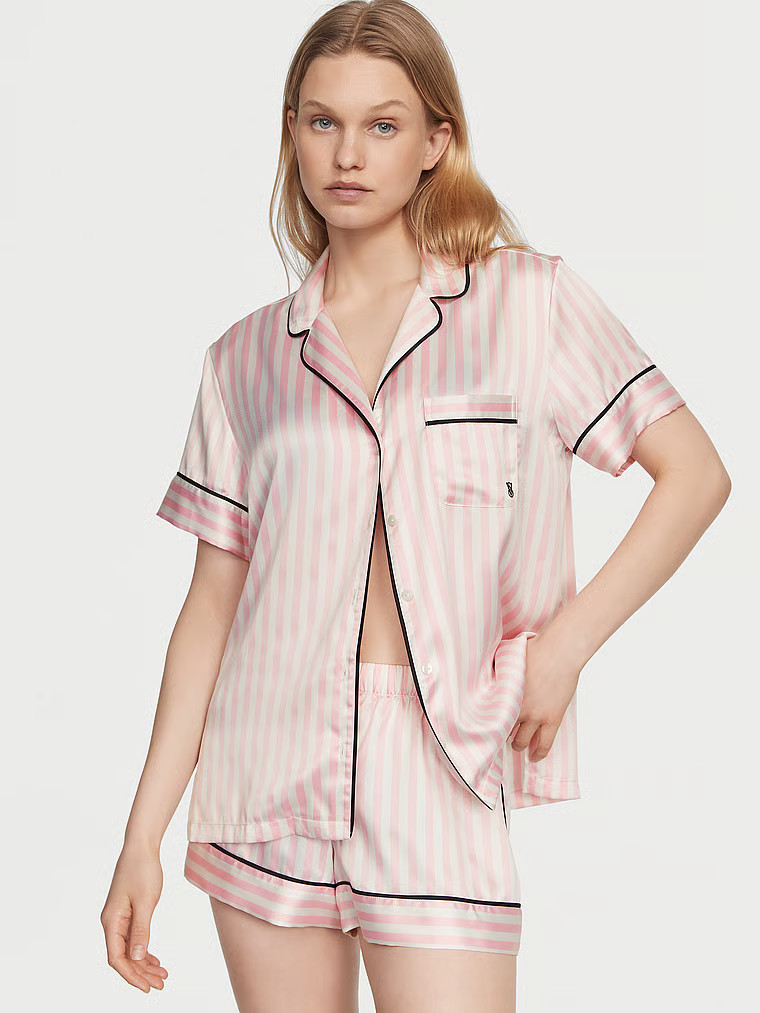 Buy Glazed Satin Short Pajama Set, Pink Iconic Stripes - Order Pajamas Sets online - Victoria's S... | Victoria's Secret (US / CA )