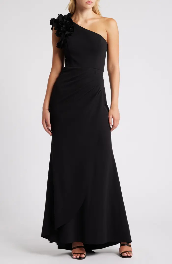 Ruffle One-Shoulder Scuba Crepe Gown | Nordstrom