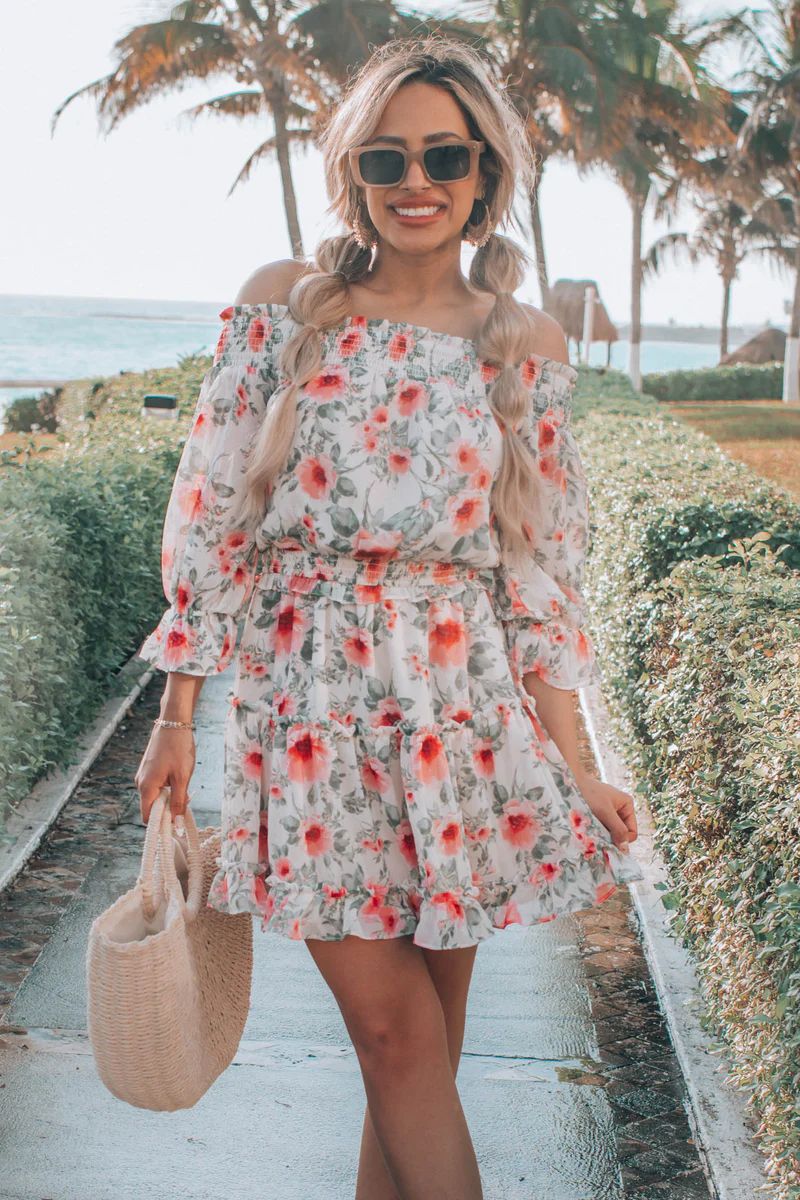 Garden Explorer Off Shoulder Pink Mini Dress | Apricot Lane Boutique