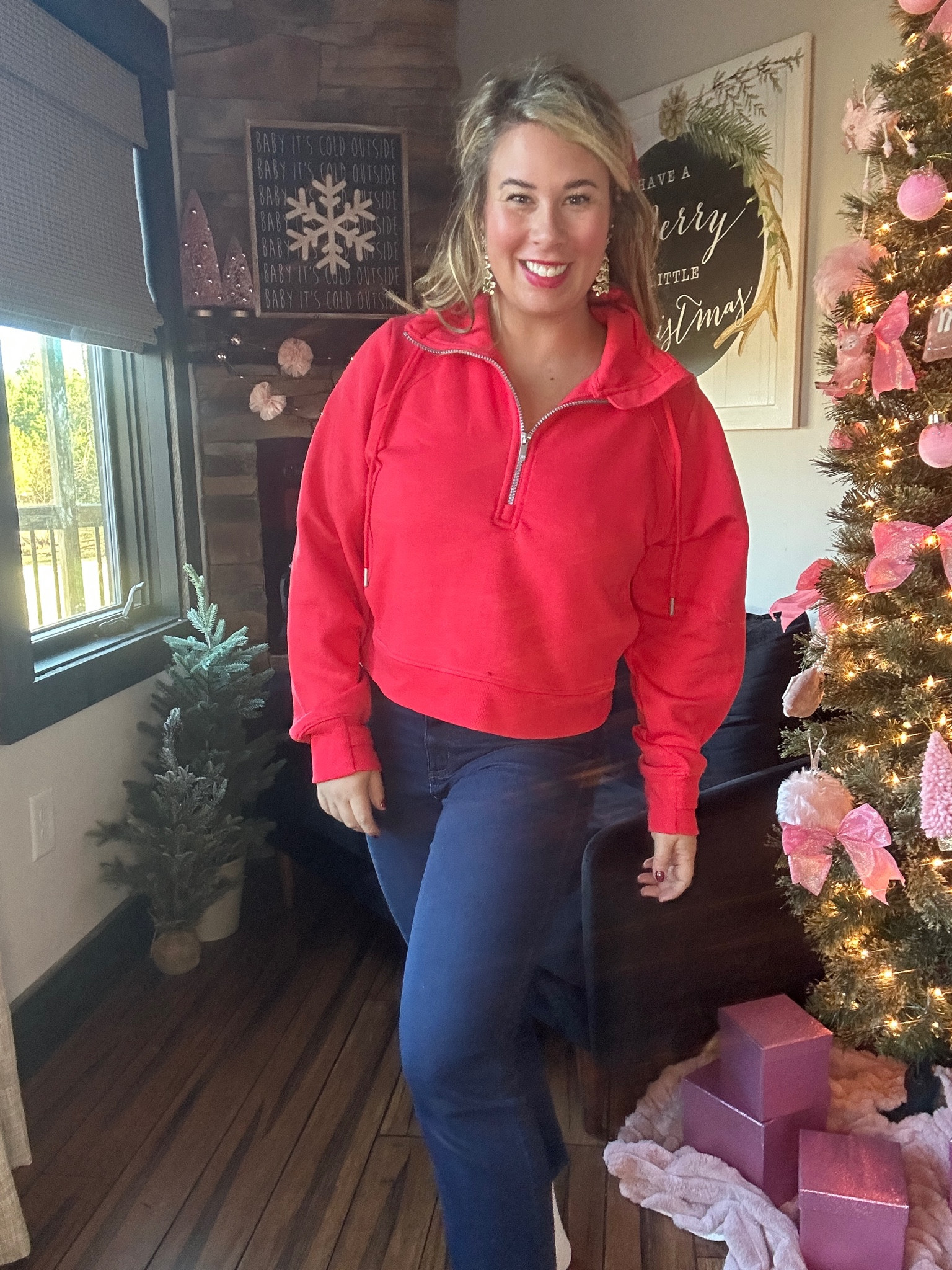 Red pullover looks just like lululemon for less! Everything on sale! 

Holiday earrings. Christmas earrings. Red pullover. Red scuba. Jeans.
Straight leg jeans 

#LTKsalealert #LTKHoliday #LTKCyberWeek