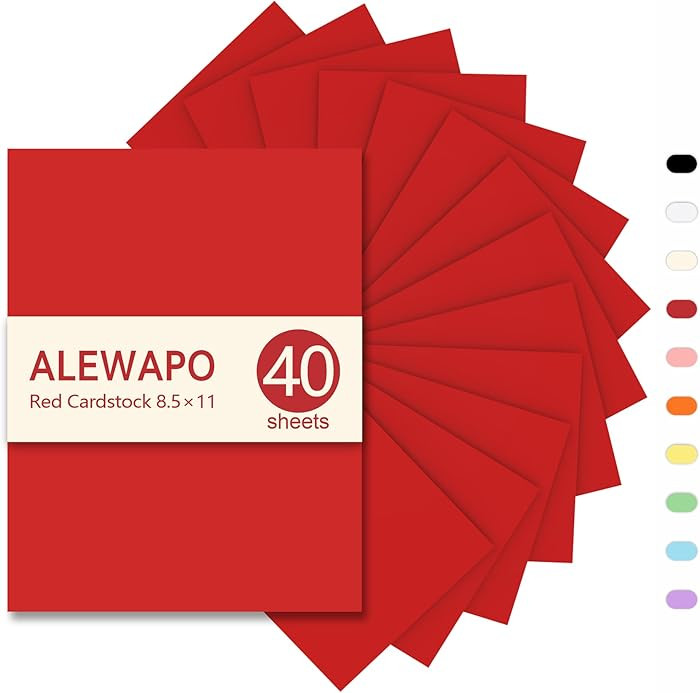 Red Cardstock 8.5 x 11 Thick Paper, 40 Sheets, ThickPaper 75 LB/200 GSM, Red Cardstock Printer Pa... | Amazon (US)