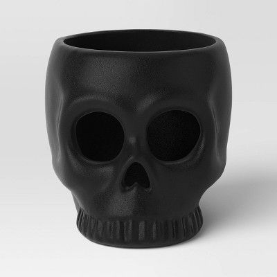 Small Ceramic Stoneware Skull Candle Holder with Reactive Glaze Black - Threshold&#8482; | Target