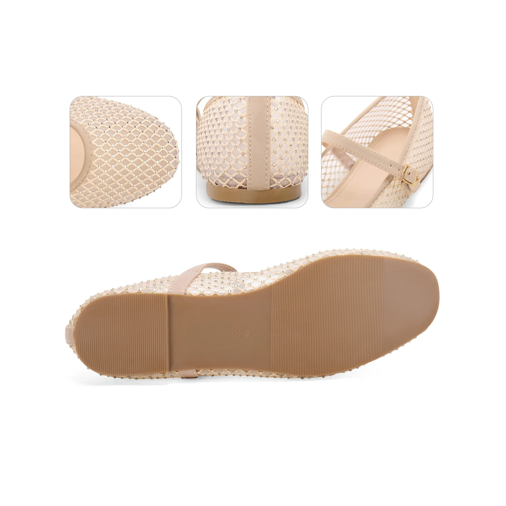 BLISSFUL STEP Rhinestone Breathable Mesh Ballet Flats Pumps for Women Champagne 9 | Walmart (CA)