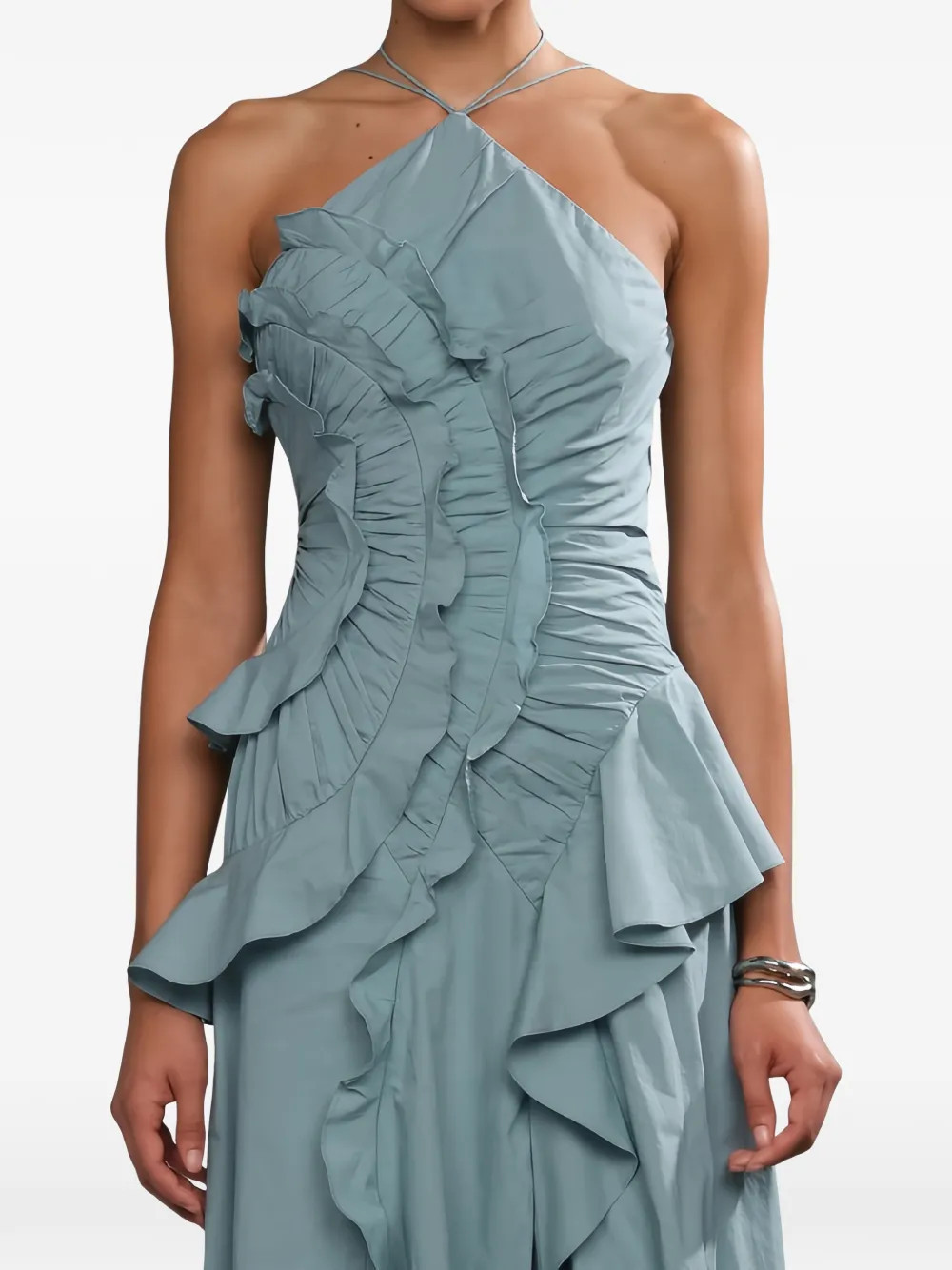 Amur Ottavia ruffled asymmetric dress - Blue | Farfetch Global