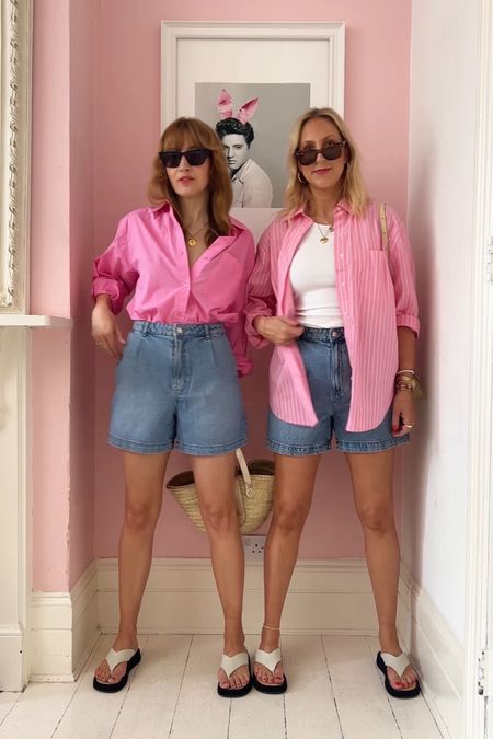 Pink H&M oversize shirts and mango blue denim shorts 

#LTKsalealert #LTKstyletip #LTKunder50