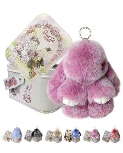 Bunny Keychain Keychain with Tin Box, Bunny Lucky Keychains, Handmade Soft Bunny PomPom Keychain | Amazon (US)
