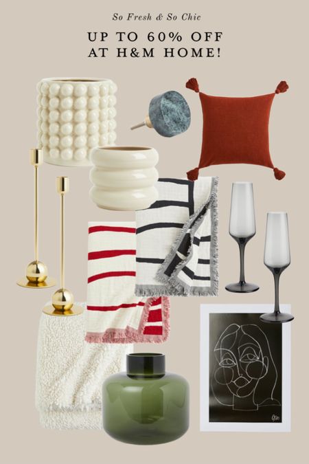 On sale up to 60% off at H&M Home!
-
Affordable home decor - throw blankets sale - tassel pillow cover red - green marble knob - bubble textured plant pot - black and white art print - gold metal taper candle stick - large green glass vase - fleece throw blanket sale - smoked glass champagne flutes 

#LTKsalealert #LTKfindsunder50 #LTKhome