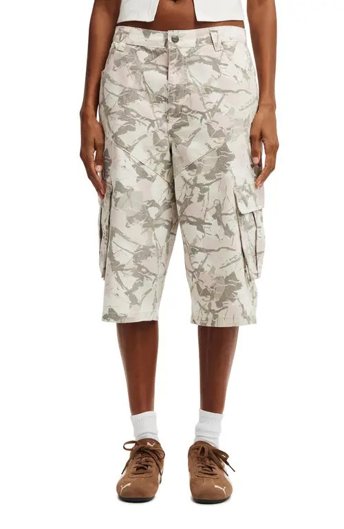 Cotton On Women's Long Cargo Jort in Ainsley Camo Lilac at Nordstrom, Size 4 | Nordstrom