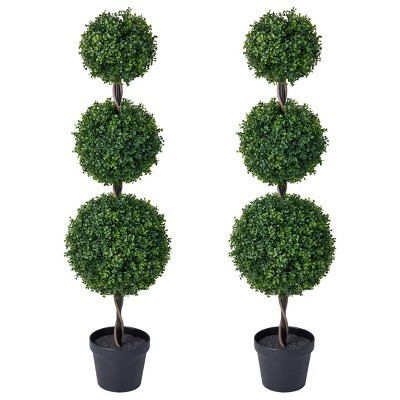 Artificial Triple Ball Boxwood Topiary Tree - 4 Feet Faux Potted Plant for Indoor Outdoor Front Porch Decor - UV Resistant Fake Greenery | Target