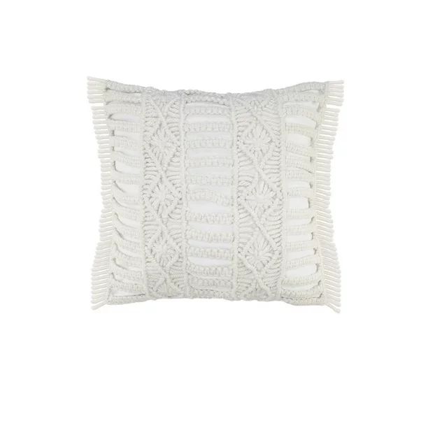 LR Home Hand Made Macrame Indoor Outdoor Throw Pillow, 24" x 24", Tan / White - Walmart.com | Walmart (US)