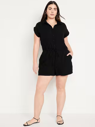 Waist-Defined Crinkle Gauze Romper -- 3-inch inseam | Old Navy (US)