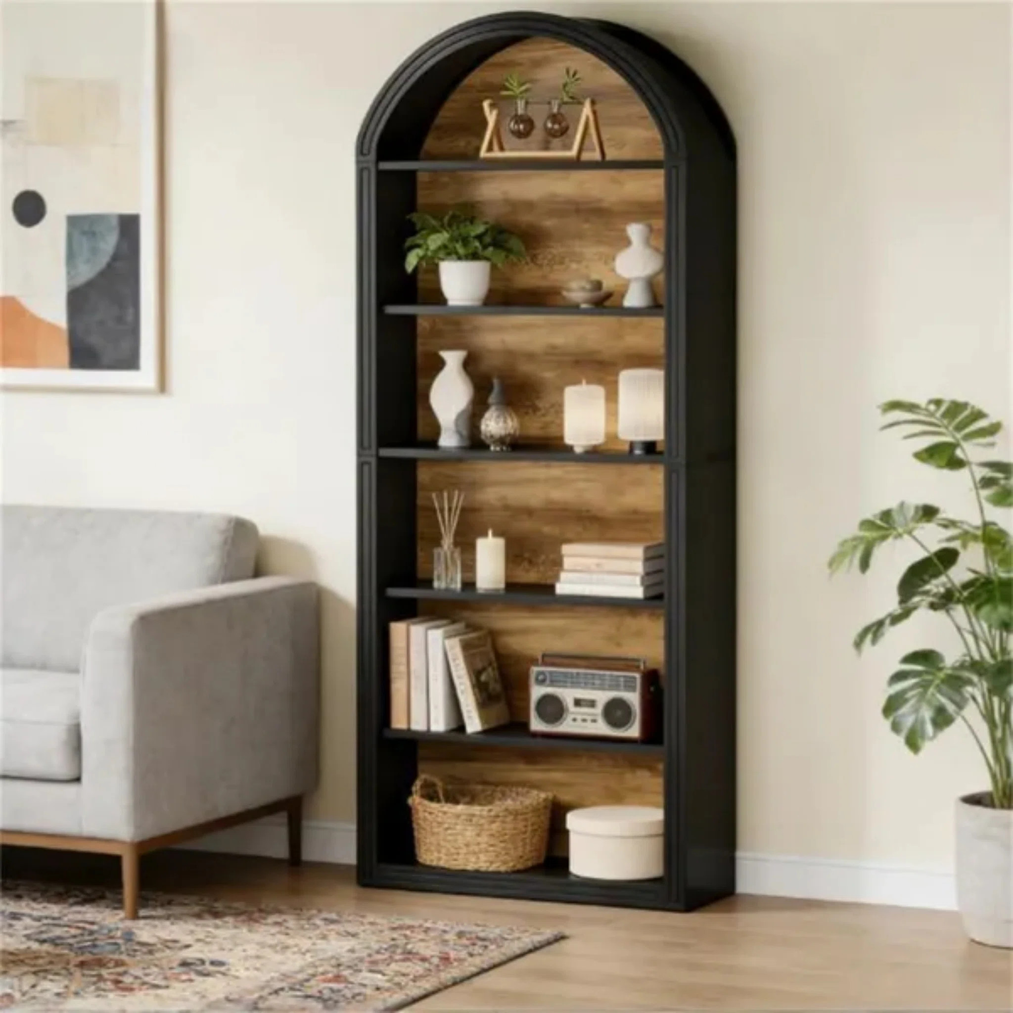 French Arched Wooden Bookshelf | 5-Tier Open Display Cabinet | Living Room & Study Storage Unit | Wayfair North America