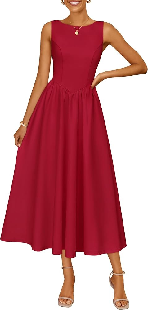 ZESICA Women's Spring Sleeveless Cocktail Dresses 2026 Summer Crewneck Flowy Wedding Guest Party ... | Amazon (US)