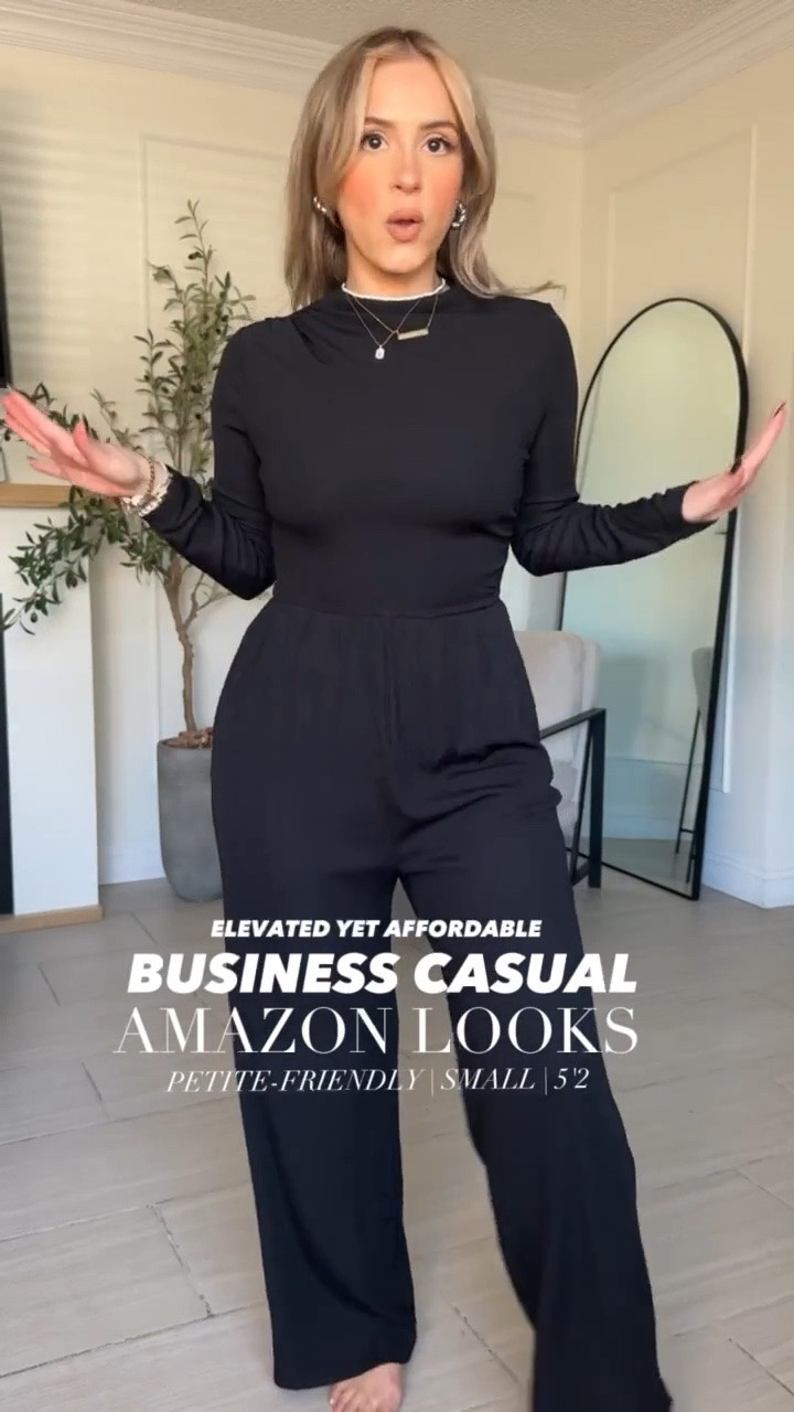 Amazon Business Casual Looks 🤩✨

From left to right
✔️Look 1: Small in brown pants + black bodysuit
✔️Look 2: Small in light grey trousers + small in striped top and jacket
✔️Look 3: Size 4 in light wash barrel jeans + small in turtleneck
✔️Look 4: small in midi skirt + sleeve turtleneck
✔️Look 5: size 4, in medium wash, barrel, jeans and small, brown and black striped cardigan
✔️Look 6: small in jumpsuit it has a lot of stretch

#LTKgrwm #LTKootd #LTKU