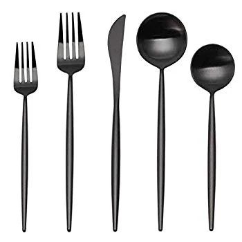 Matte Black Silverware Set,SHARECOOK 5-Piece Stainless Steel Satin Finish Flatware Set,Kitchen Ut... | Walmart (US)