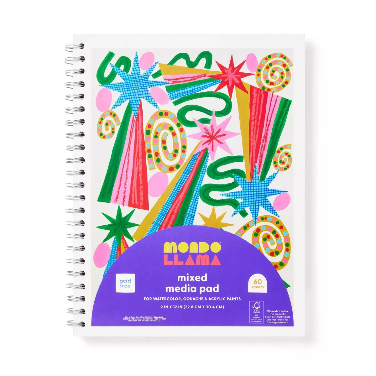 60pg Blank XL Mix Media Sketchbook 9"x12" - Mondo Llama™: Spiral Binding, Cardstock, All Ages, ... | Target