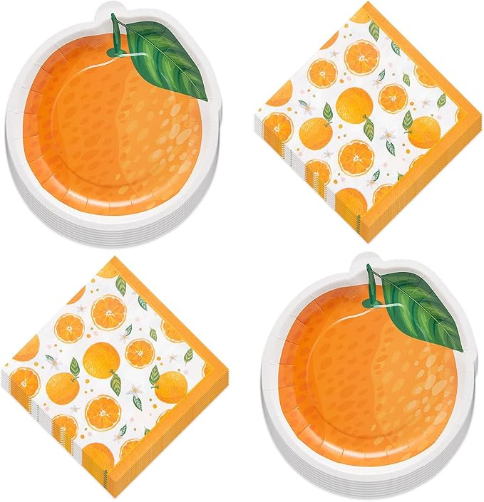 Little Clementine Cutie Orange Citrus Party Paper Dessert Plates and Lunch Napkins (Serves 16) | Amazon (US)