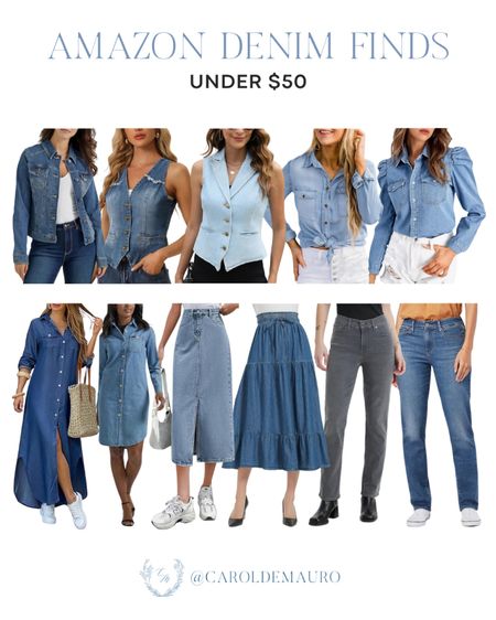 Shop these stylish and chic denim staples from Amazon that are under $50. There are vest tops, midi skits, pants, long sleeves, a jacket, and more! 
#capsulewardrobe #casualoutfit #amazonfinds #springfashion

#LTKSeasonal #LTKStyleTip #LTKFindsUnder50