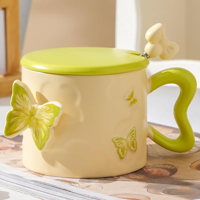 Butterfly Coffee Mug Coquette Mug Porcelain Coffee Tea Cup 12 OZ Green Bow Ceramic Cute Coffee Cu... | Amazon (US)