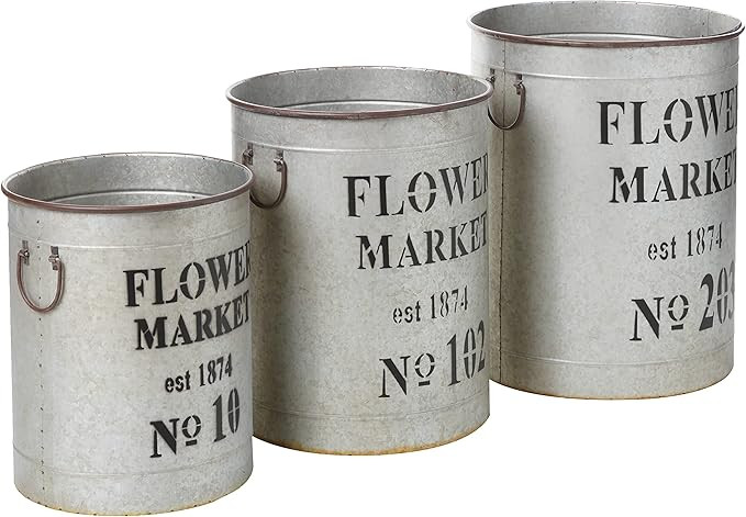 Creative Co-Op DA2847 Set of 3 "Flower Market" Buckets , Grey | Amazon (US)
