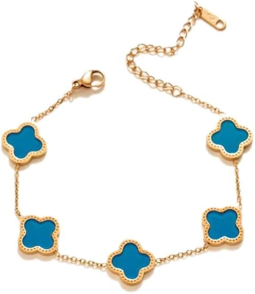 hwojjha Four-Leaf Clover Five-Flower 18k Rose Gold Bracelet Fashion White Clover | Amazon (US)