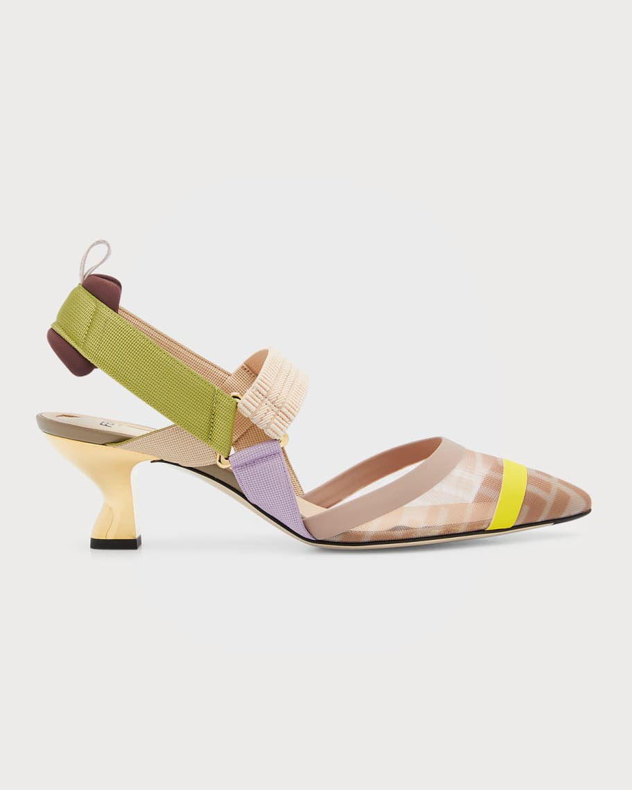 Fendi Rete FF Colorblock Slingback Pumps | Neiman Marcus