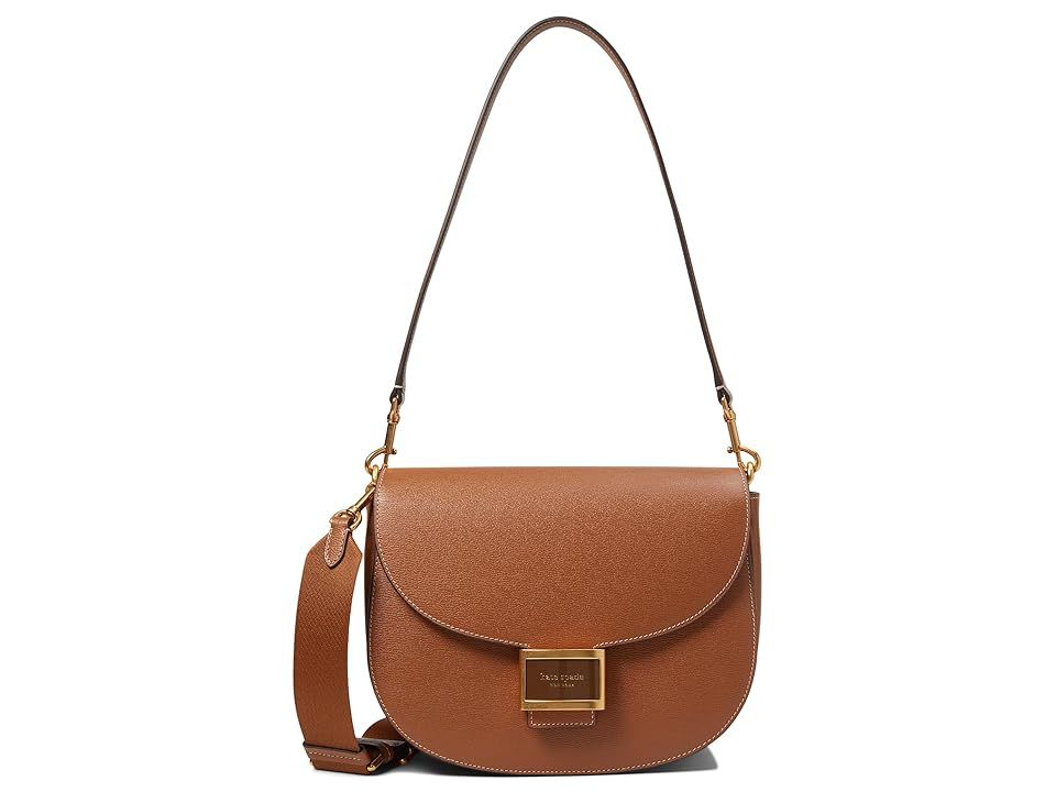 Kate Spade New York Katy Textured Leather Convertible Saddle Bag (Allspice Cake) Cross Body Handbags | Zappos