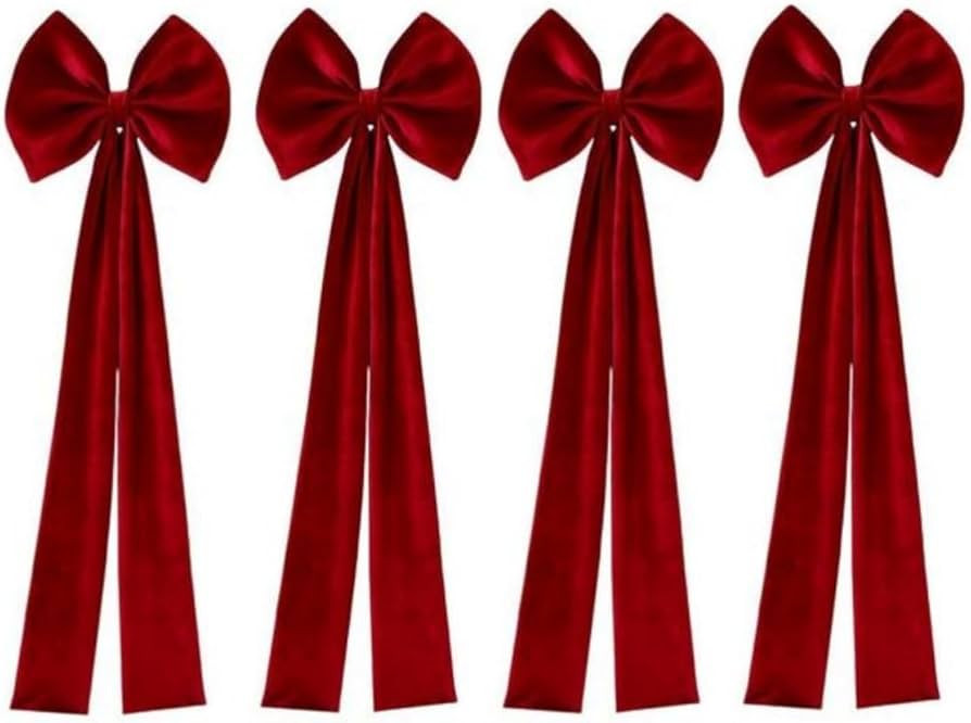 Burgundy Christmas Chair Bows, 4 Pieces Velvet Christmas Bows for Chairs, Red Chair Sashes Orname... | Amazon (US)