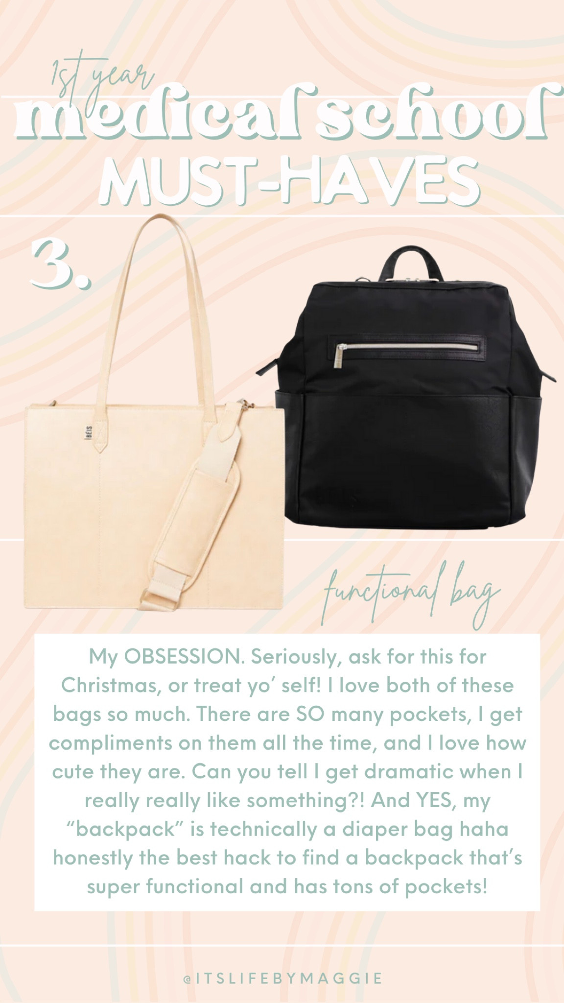1st year medical school must-haves!

3. Functional bag with lots of compartments! These Beis bags are my absolute favorite but linking to some similar budget friendly bags too!

#medicalschool #workwear #worktote #backpack #diaperbackpack #beisbag #amazonfinds #amazonbackpack #medstudentbag #collegebackpack #graduationgifts

#LTKtravel #LTKworkwear #LTKitbag