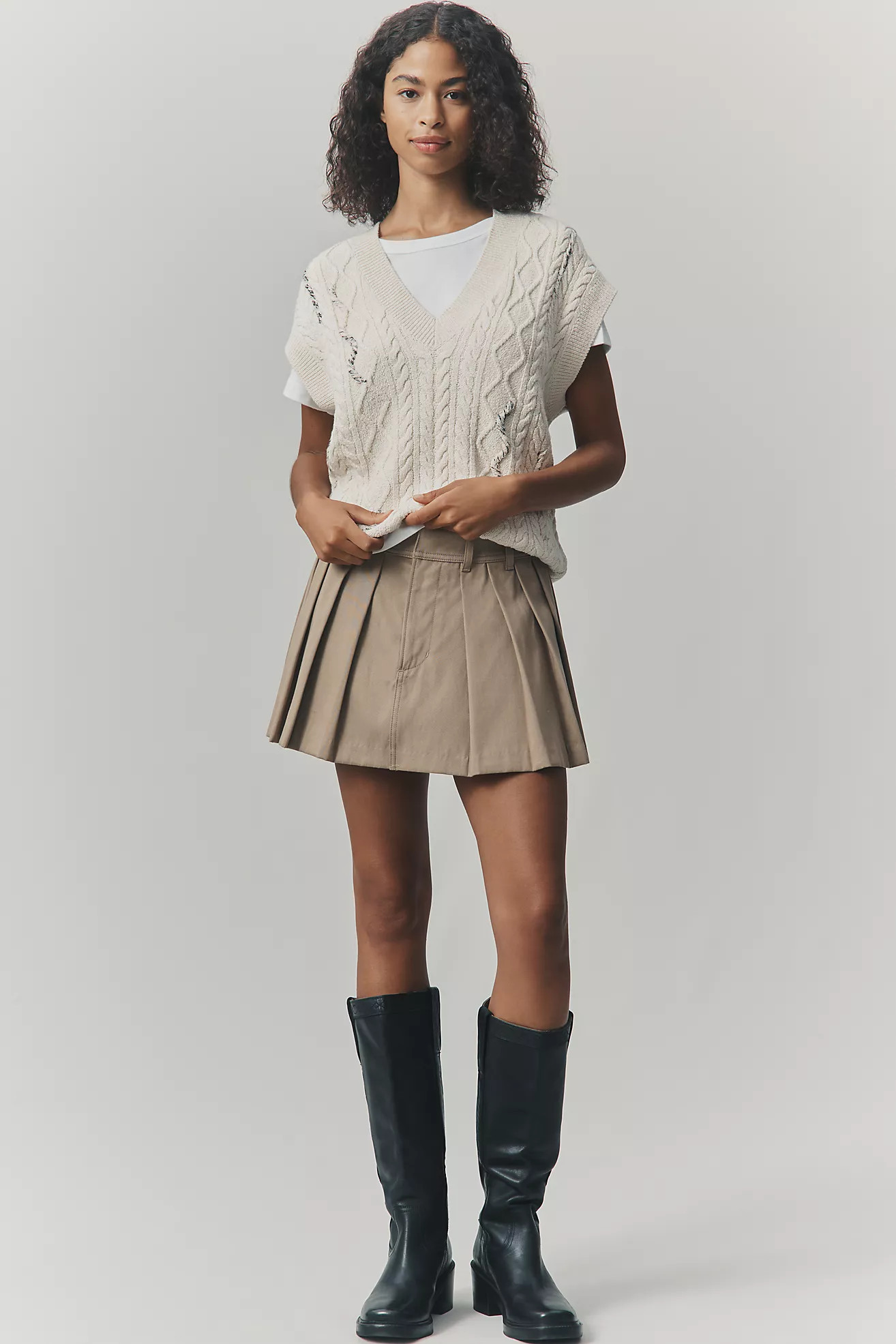 Pilcro Cable-Knit Twofer Sweater | Anthropologie (US)