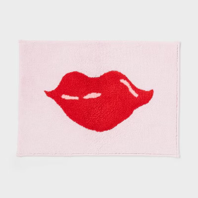 17"x24" Valentines Day Red Lips Bath Rug Pink - Room Essentials™ | Target
