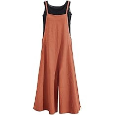 YESNO Women Casual Loose Long Bib Pants Wide Leg Jumpsuits Baggy Cotton Rompers Overalls with Poc... | Amazon (US)