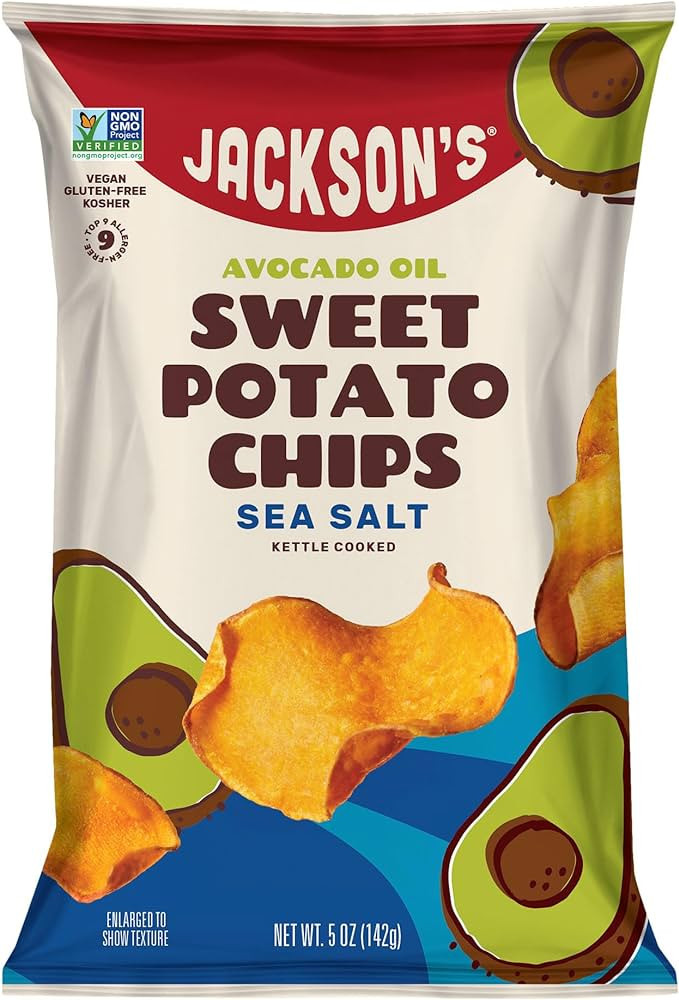 Jackson’s Sweet Potato Kettle Chips with Sea Salt made with Premium Avocado Oil (5 oz, Pack of ... | Amazon (US)