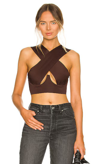 Kacie Cross Over Top in Brown | Revolve Clothing (Global)