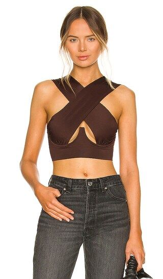 Kacie Cross Over Top in Brown | Revolve Clothing (Global)