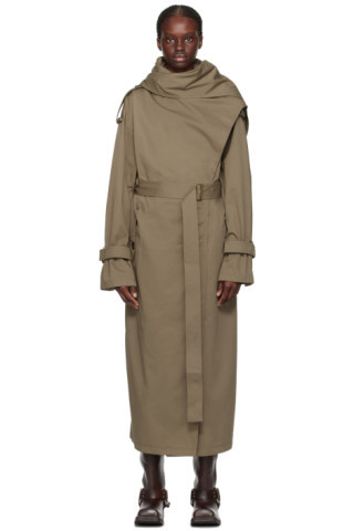 Beige Scarf Collar Trench Coat | SSENSE