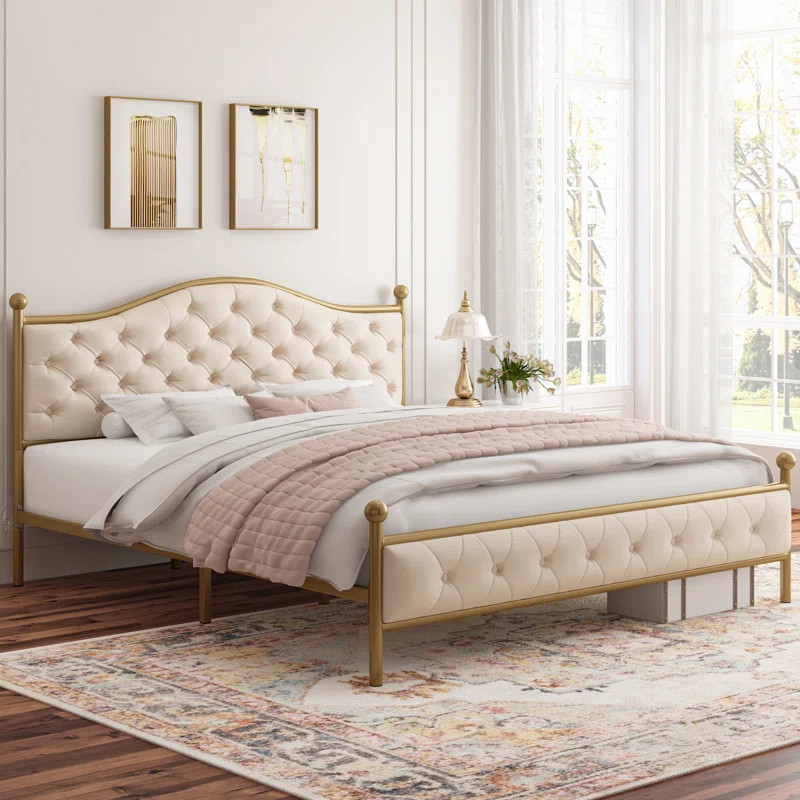 Lysette Handmade Folded Button-tufted Upholstery Platform Bed | Wayfair North America