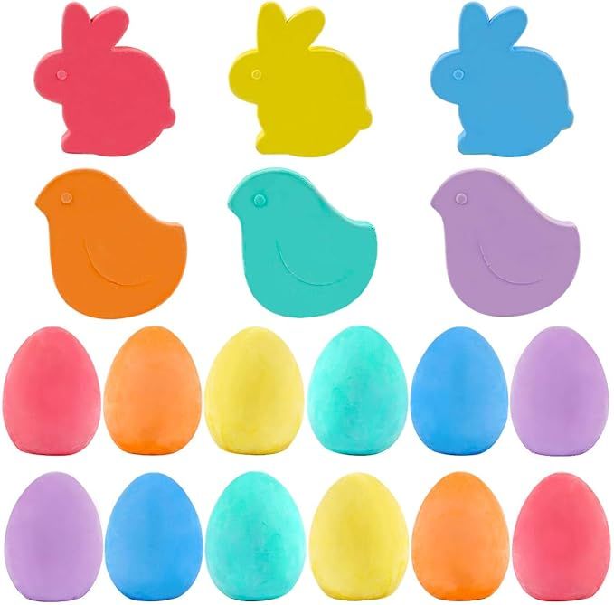FUNNISM 18 Pack Jumbo Easter Sidewalk Chalk Set,Easter Eggs Bunny Chicken Shaped Chalks for Kids ... | Amazon (US)
