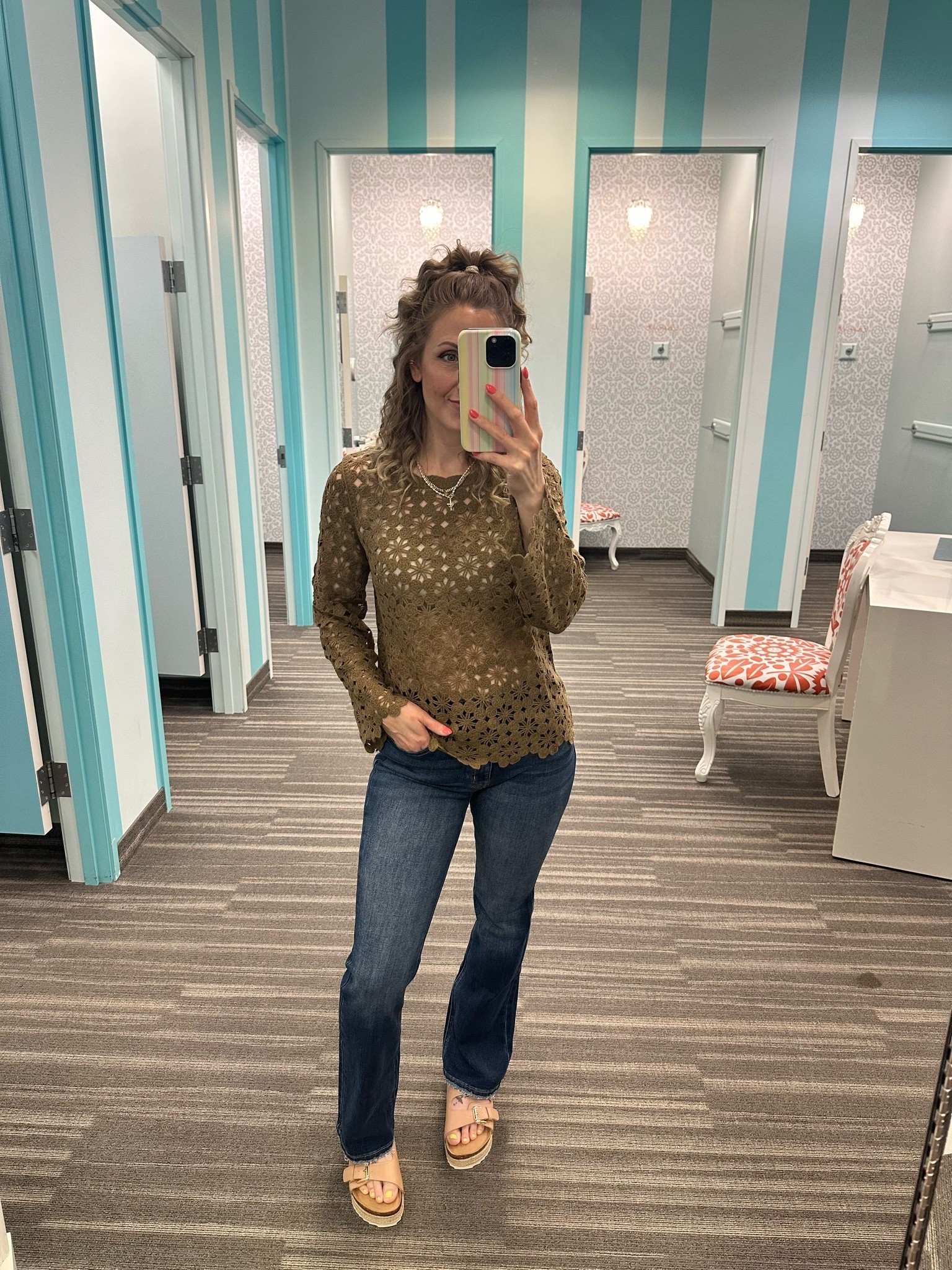Wearing small in top and 27 in jeans

#LTKootd #LTKSaleAlert #LTKmomlife