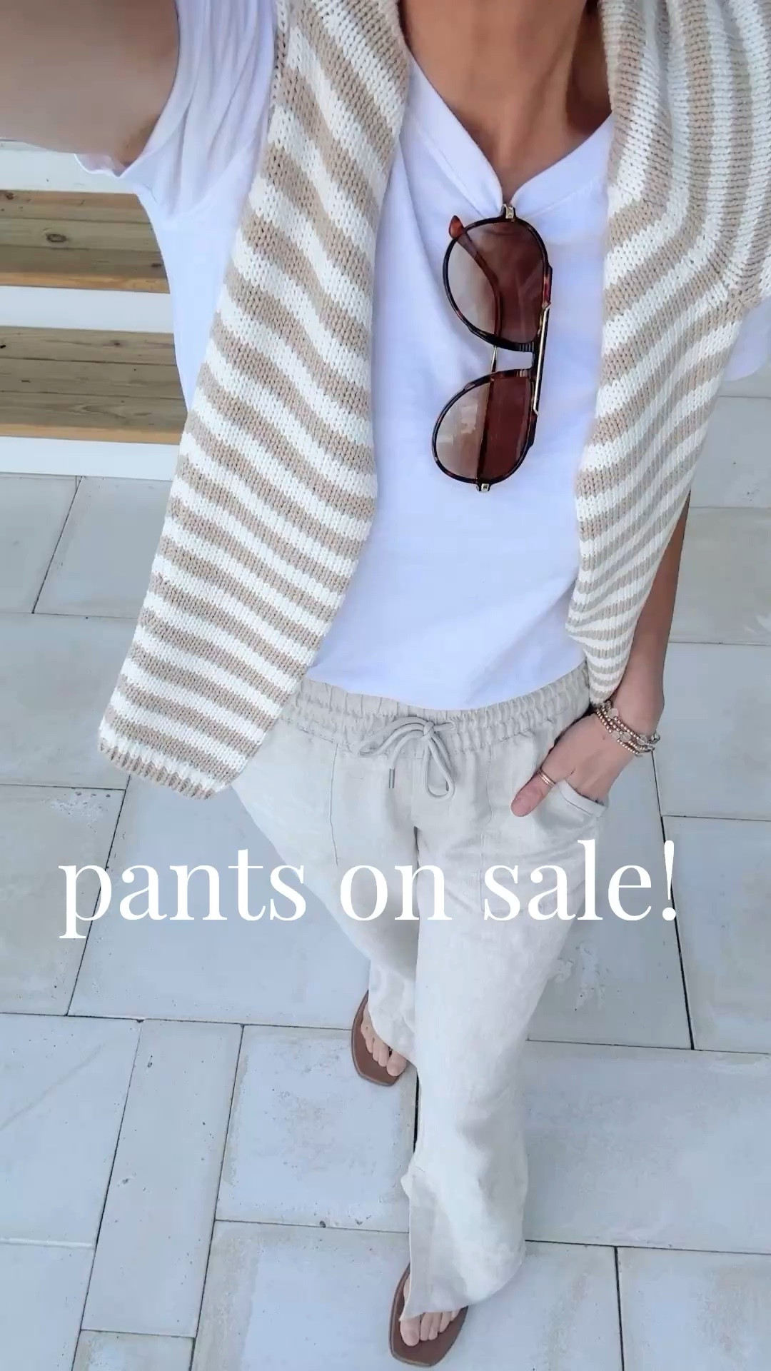 I am 5’11” wearing the tall pants. Small tee and sweater.  Sandals true to size.  

#LTKootd #LTKSaleAlert #LTKTall