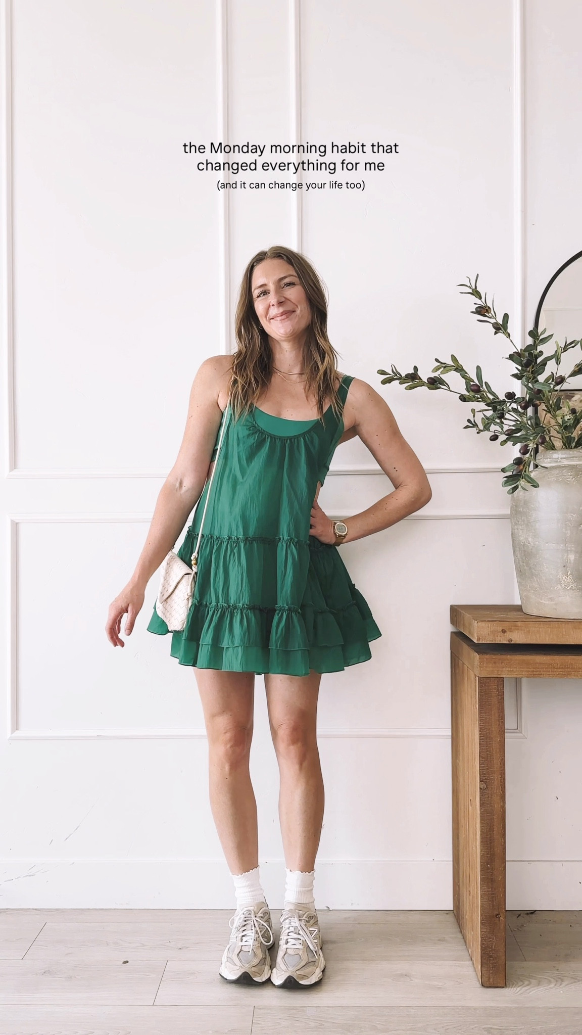 The Monday morning habit that changed everything for me: getting dressed. Not loungewear, not yesterday’s pajamas — an actual outfit. This green dress takes 30 seconds to throw on and somehow makes the whole week feel more intentional. Sneakers + socks because I’m still a mom doing all the mom things. Everything linked here.

#LTKootd #LTKgrwm #LTKmomlife